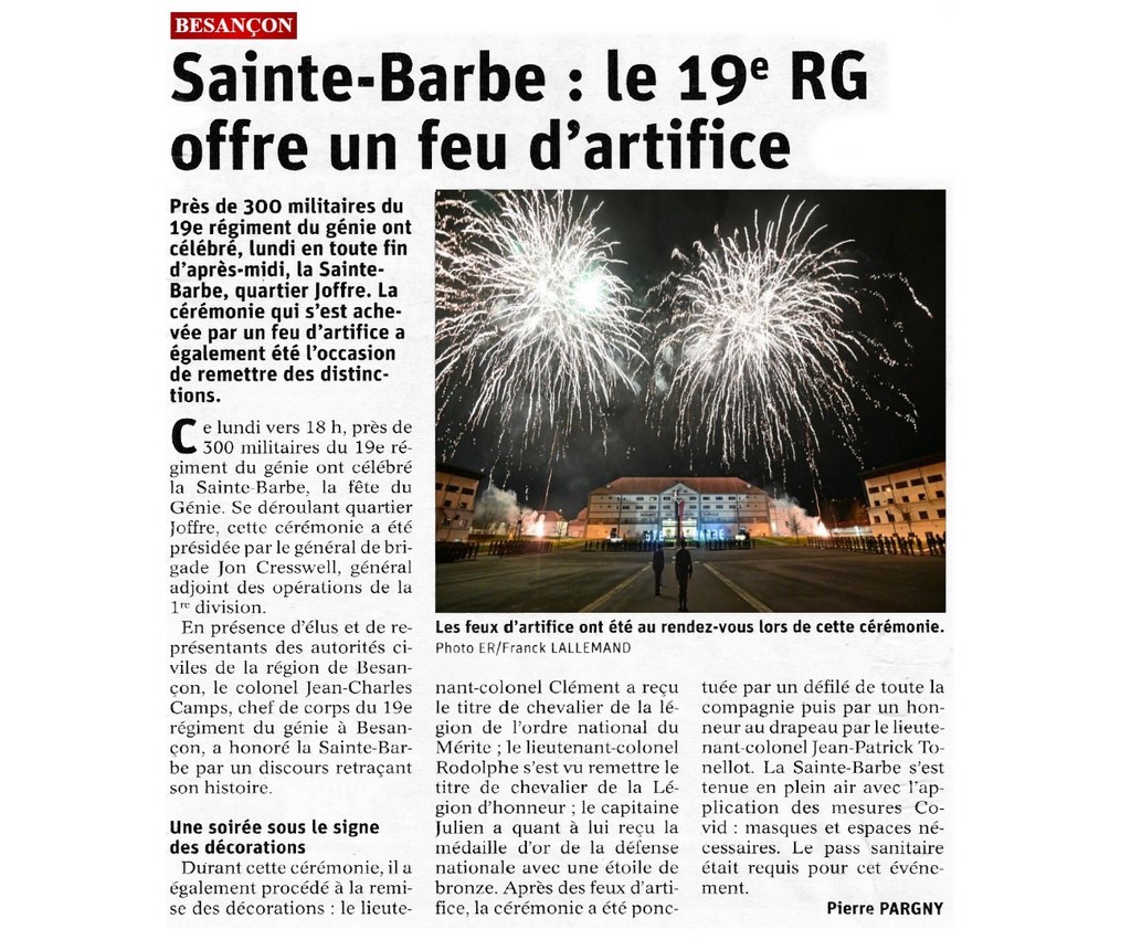 Le 19e régiment de Génie offre un feu d’artifice à Sainte-Barbe