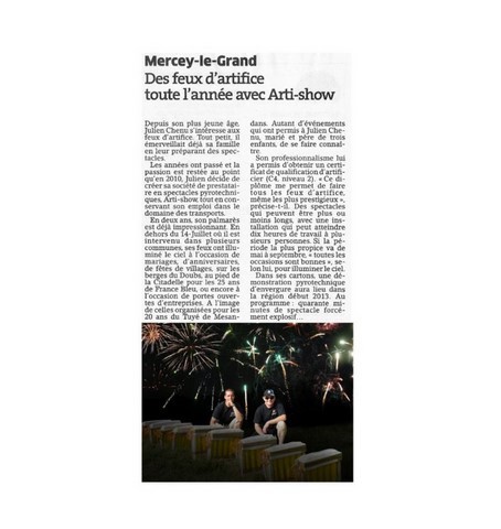 Article de presse arti-show artifice artificier mariage